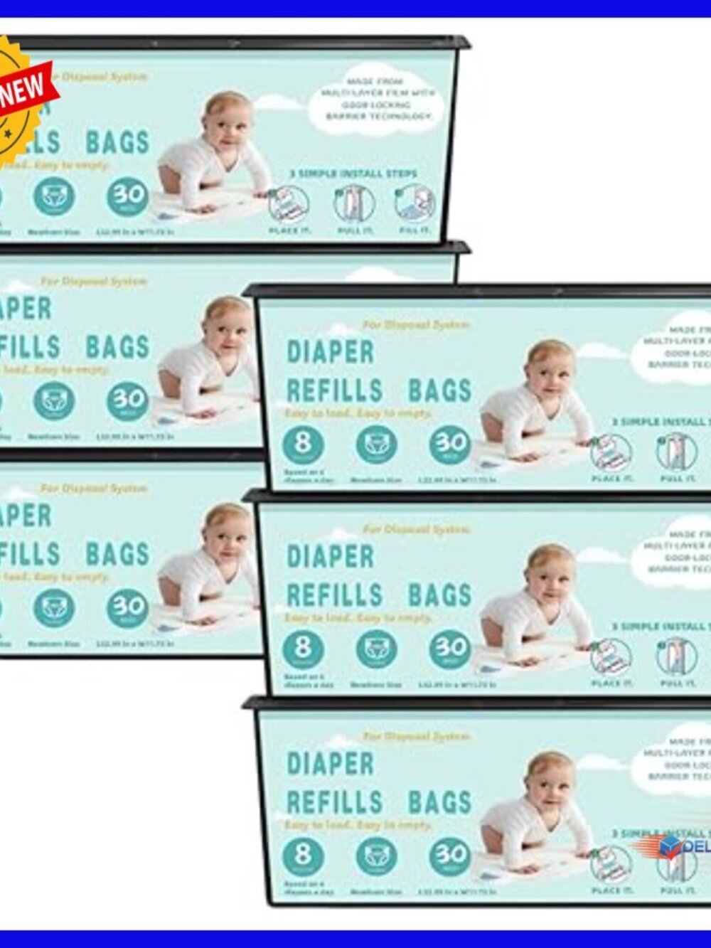 Diaper Pail Refill Bags 180 Count 7-Layer Odor Barrier Compatible Genie